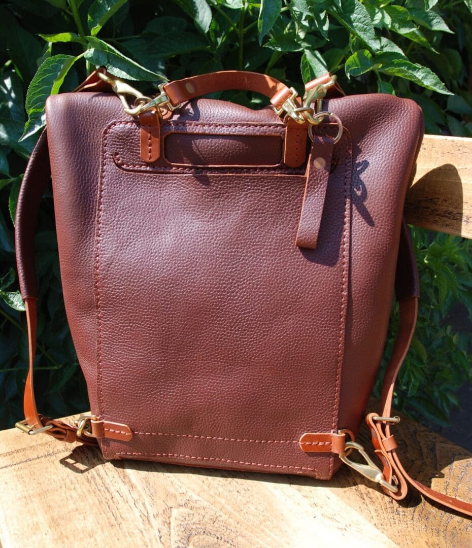 Italian leather roll top backpack rear