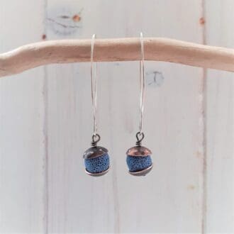 recycled copper and blue lava rock bead drop earrings