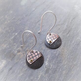 recycled copper earrings with grid texture