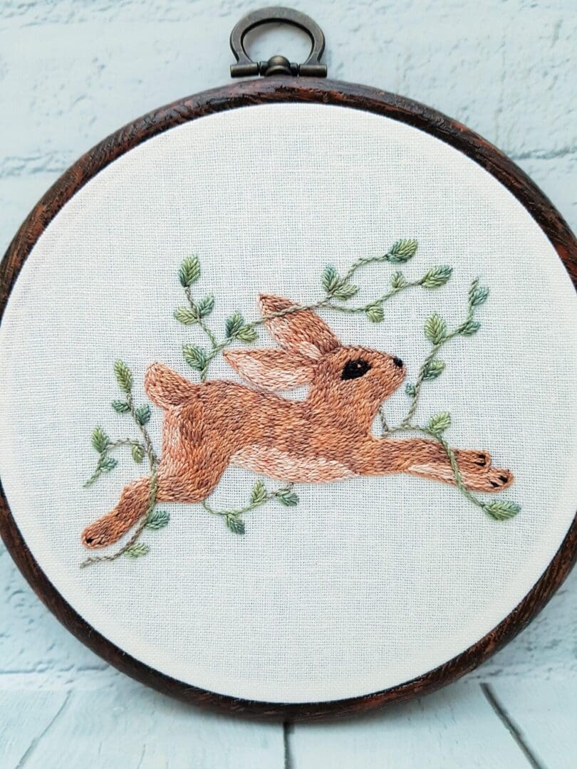 Leaping Hare Hand Embroidery