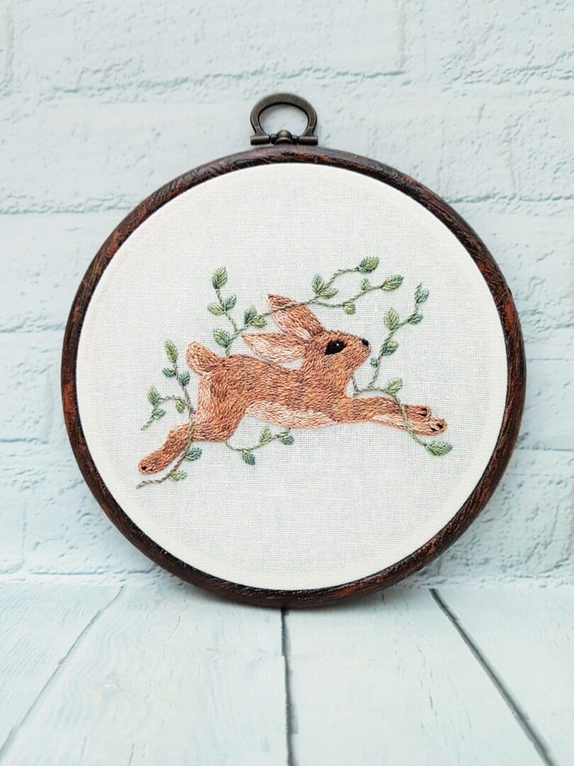 Leaping Hare Hand Embroidery