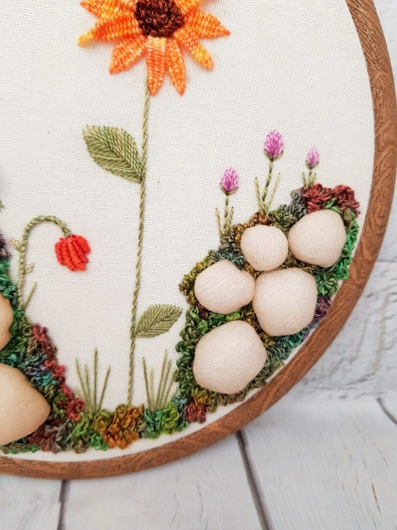 Stumpwork Embroidery Sunflower, Wildflower and Butterfly Hand Embroidery Hoop