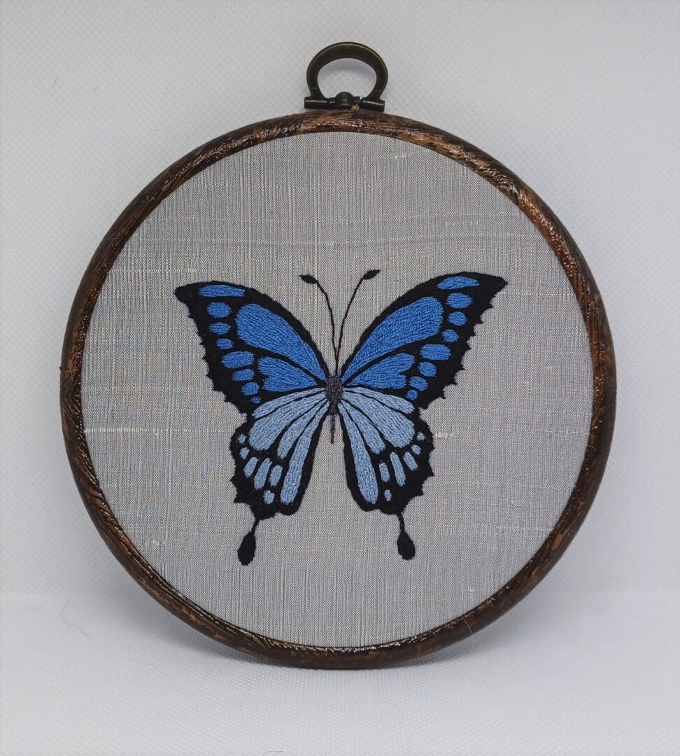 Blue Silk Butterfly Hand Embroidery Hoop