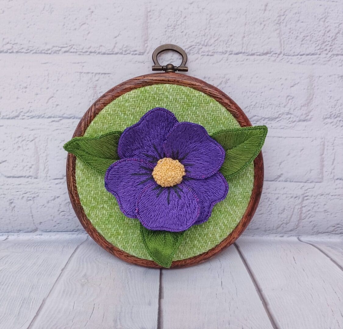 Stumpwork African Violet Flower Hand Embroidery Hoop
