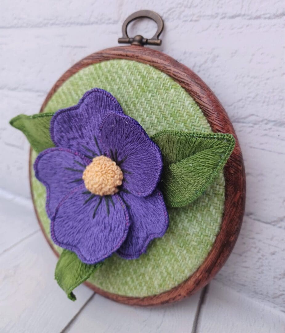 Stumpwork African Violet Flower Hand Embroidery Hoop
