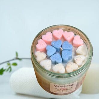 handmade luxury travel candle in high quality jar with love hearts and aluminium lid