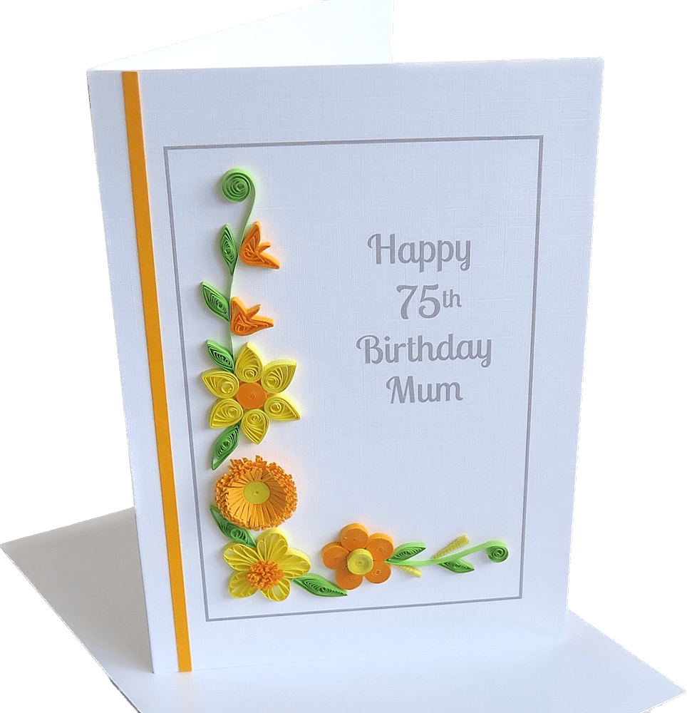 Handmade 75th birthday card personalised quilled