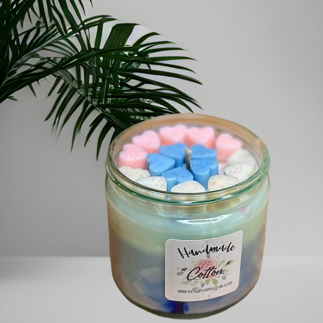 handmade luxury travel candle in high quality jar with aluminium lid and love heart wax melt embeds