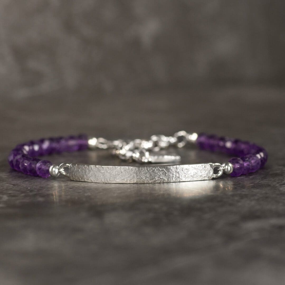 Deep Purple Amethyst Bar Bracelet made in Argentium Silver with natural faceted Amethyst Gemstones.