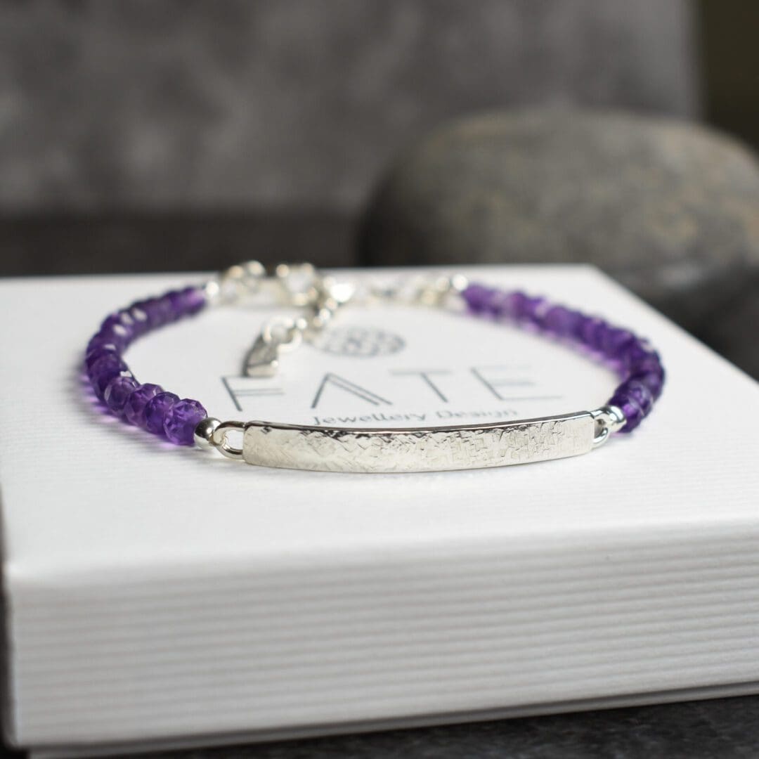 Amethyst Bar Bracelet with Gift Bx and gift wrapping options.