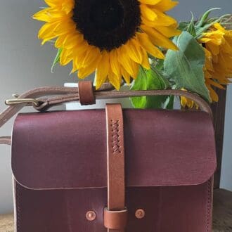 Anastasia bag made from Bakers' English leather in Australian Nut with Dark Oak straps