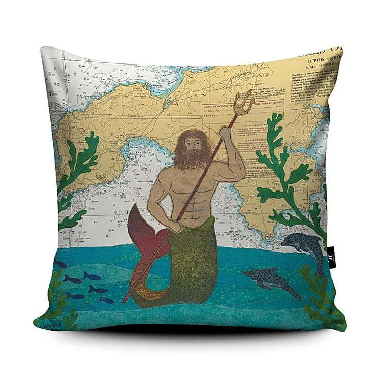 Bucca Cornish Merman cushion by Hannah Wisdom Textiles