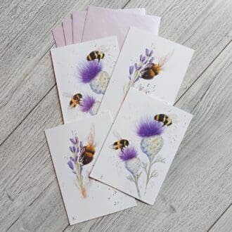 Set of 4 bee cards from 2 original artworks