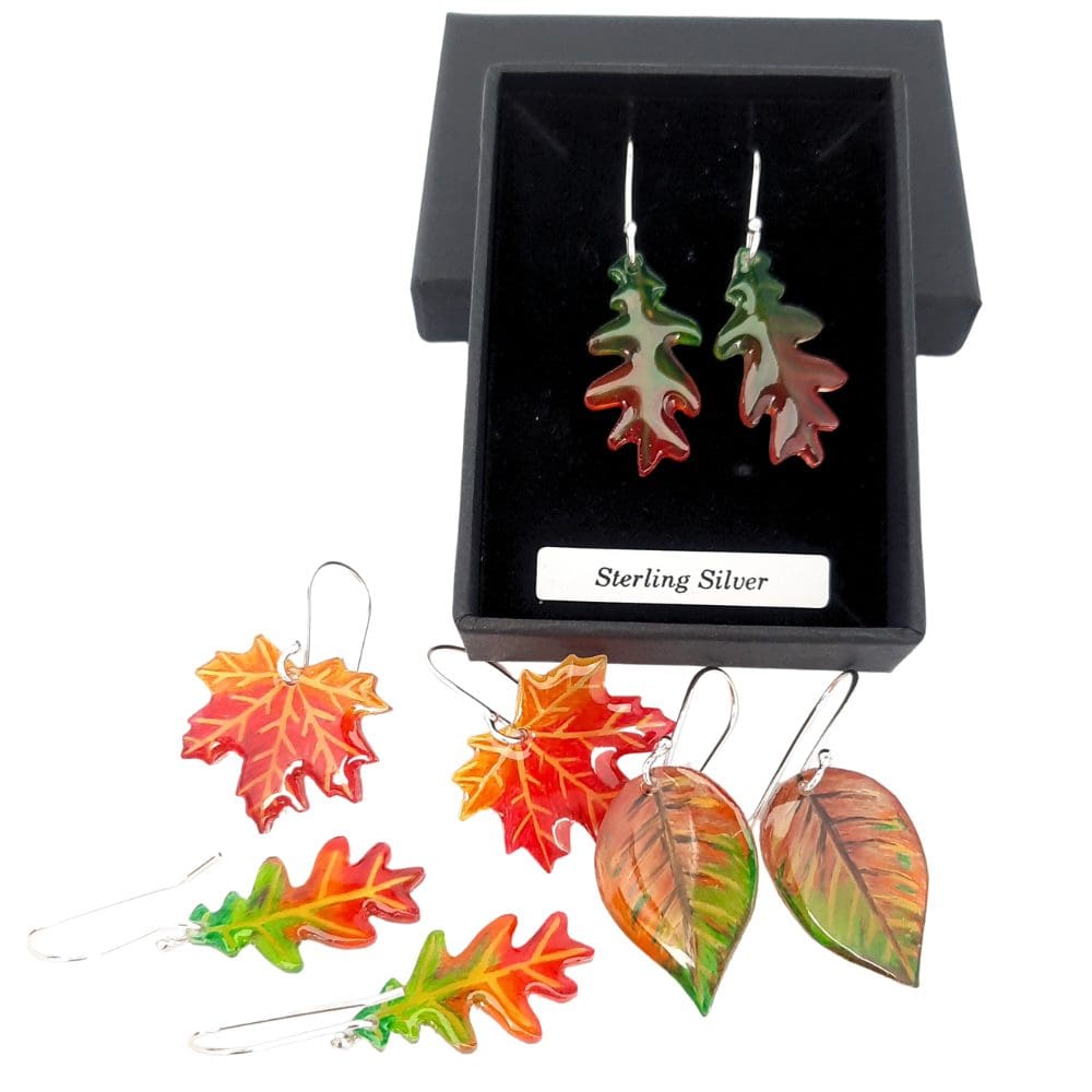 Autumn leaf earrings - maple, oak and beech.