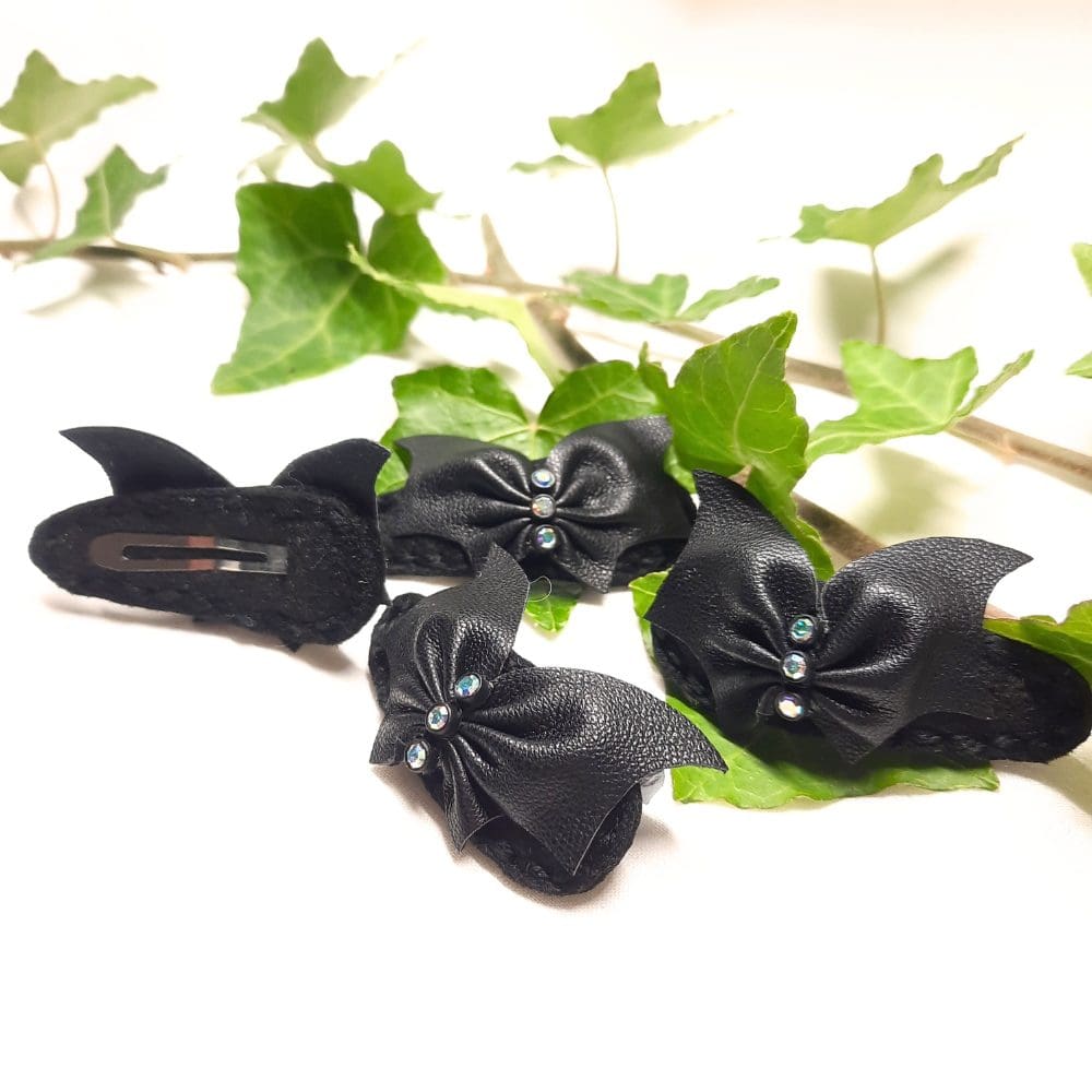 Cute black bat wing hair clips with diamantes