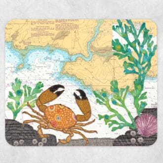 PLacemat printed with textile art design of a crab on an old sea chart