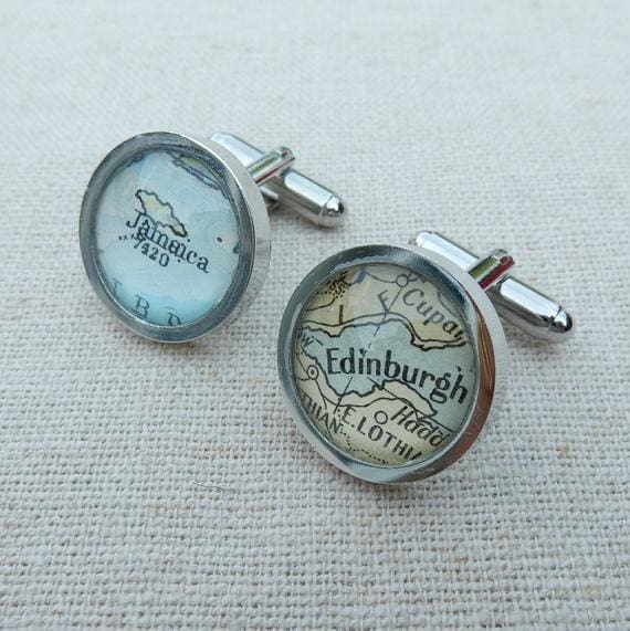 Personalised custom made cufflinks showing maps of your choice
