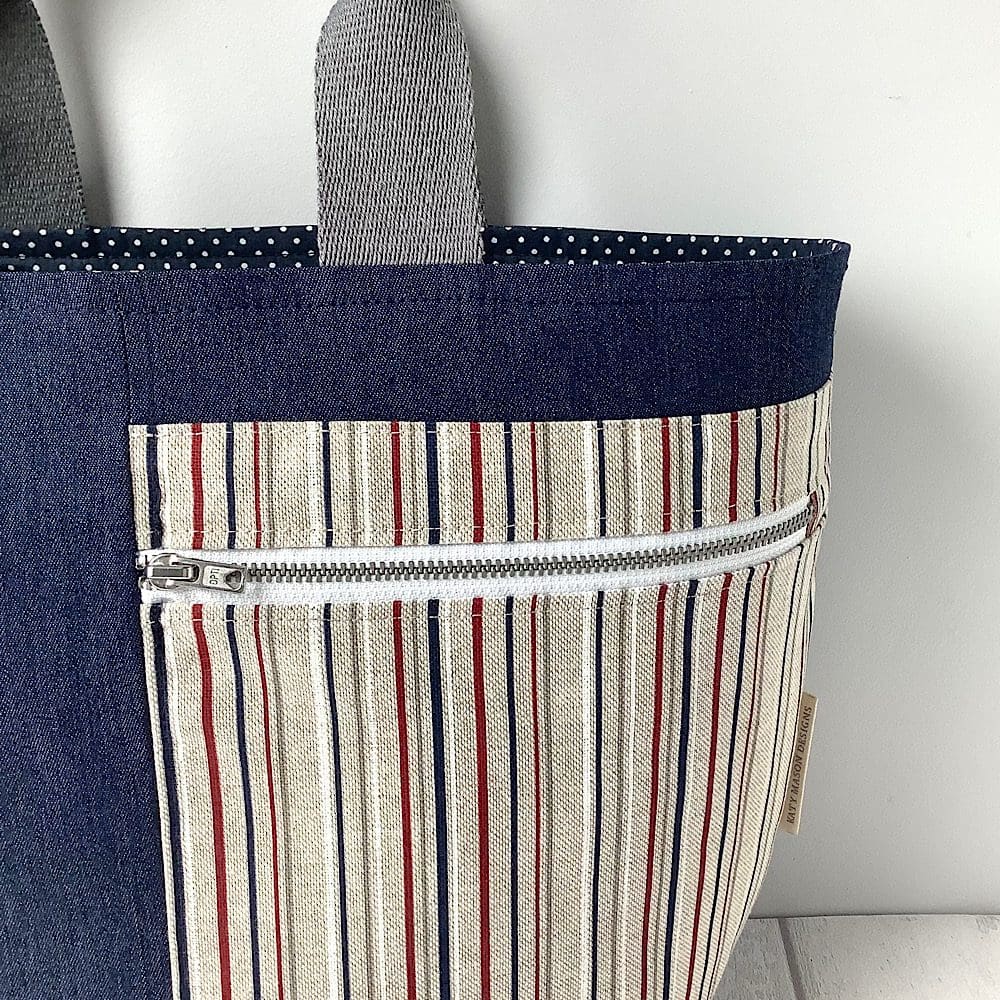 Denim and Stripe Bucket Bag