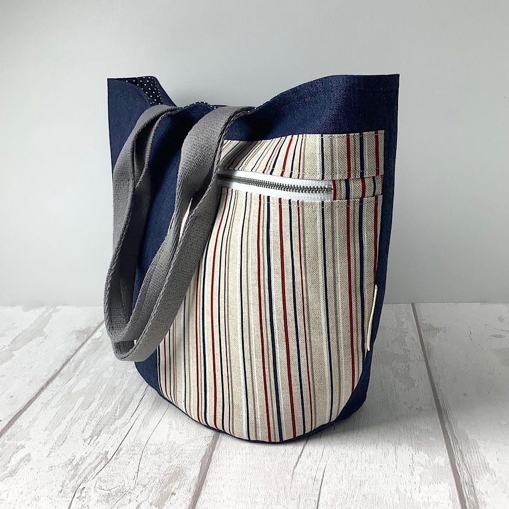 Denim and Stripe Bucket Bag
