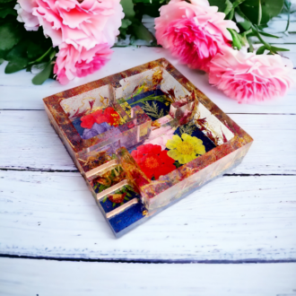 Floral - trinket - dish - resin - square