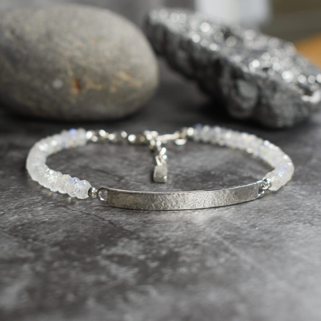 Argentium Silver Bracelet with Moonstone gemstones. Adjustable and handmade in the UK.