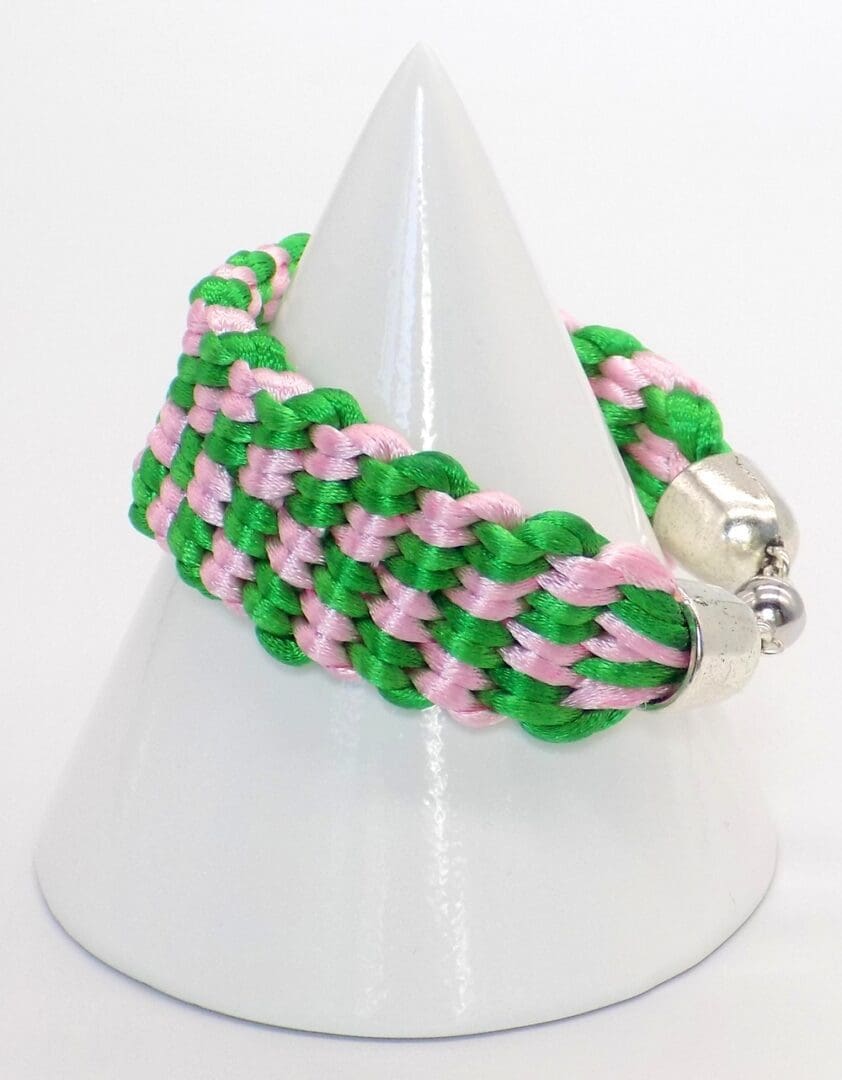 Green and Pink Kumihimo Satin Cord Bracelet