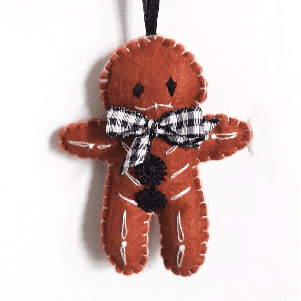 hand embroidered felt gingerbread man for Halloween