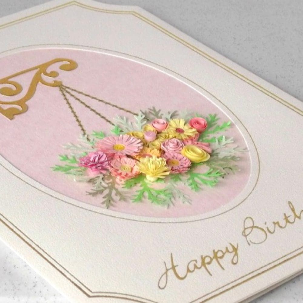 Handmade birthday card with quilled flowers