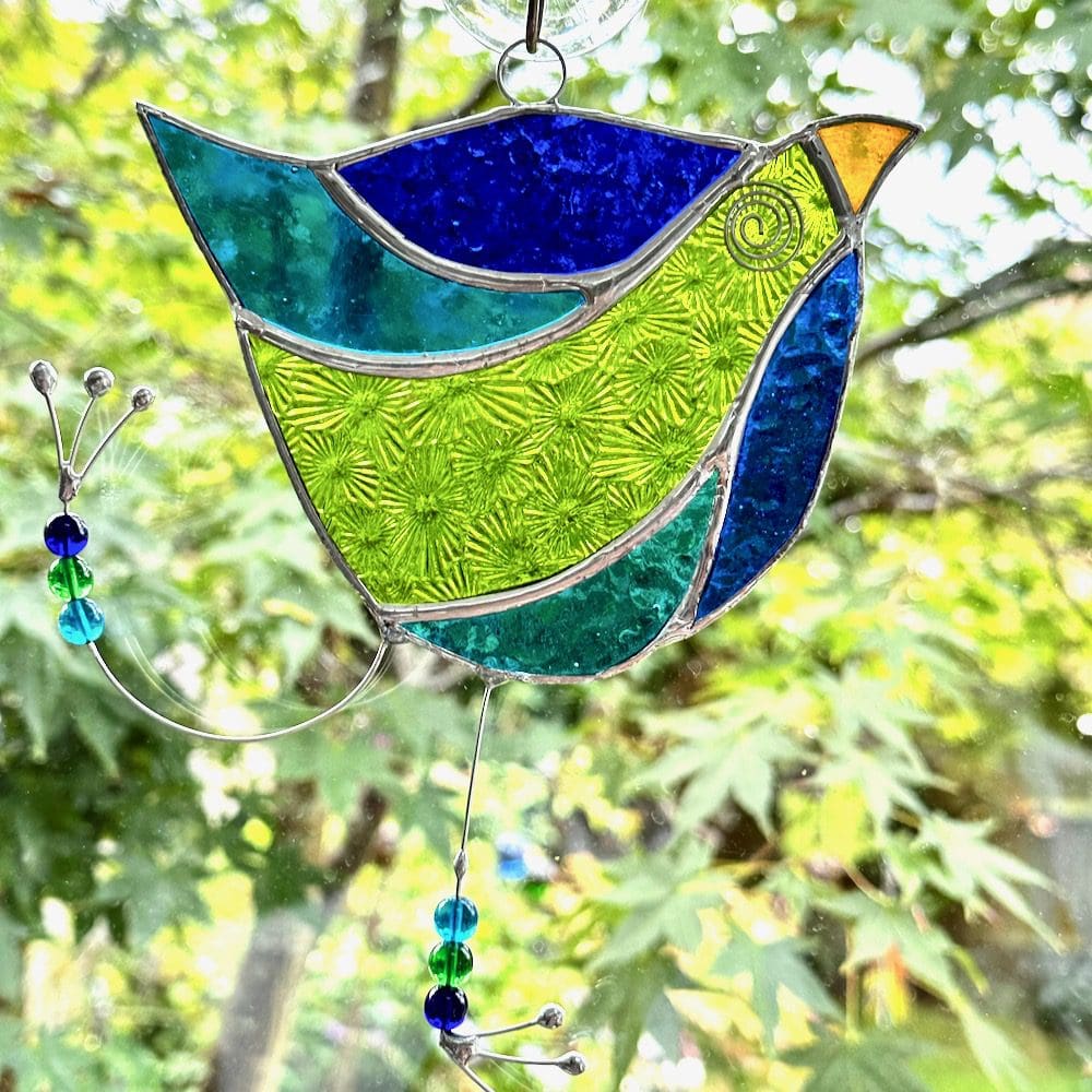 Stained Glass Funky Bird Suncatcher