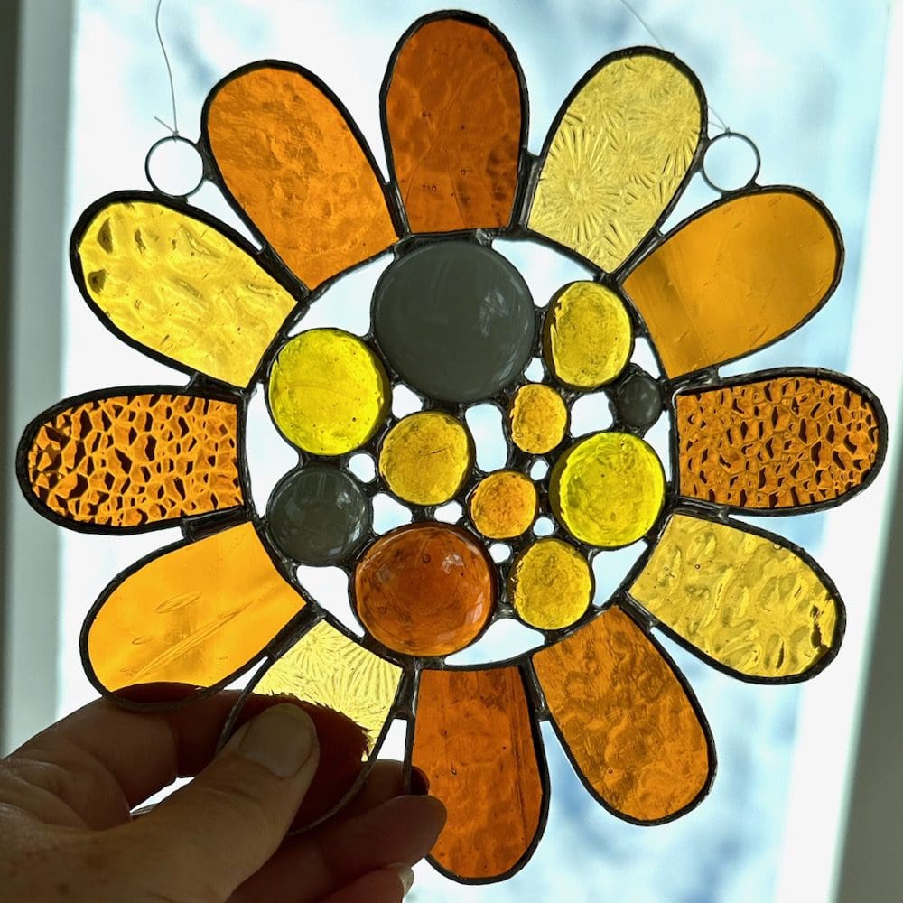 Stained glass bead daisy amber suncatcher