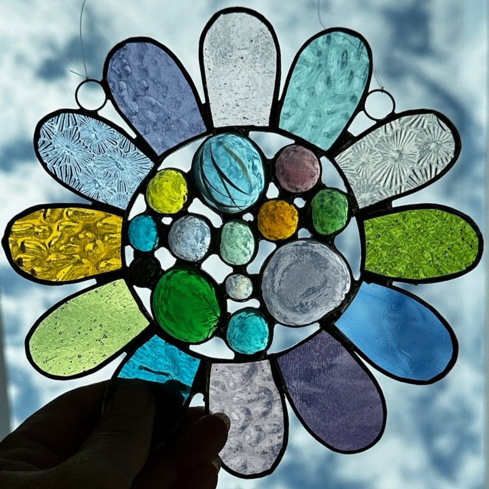 Stained glass bead daisy pastel suncatcher