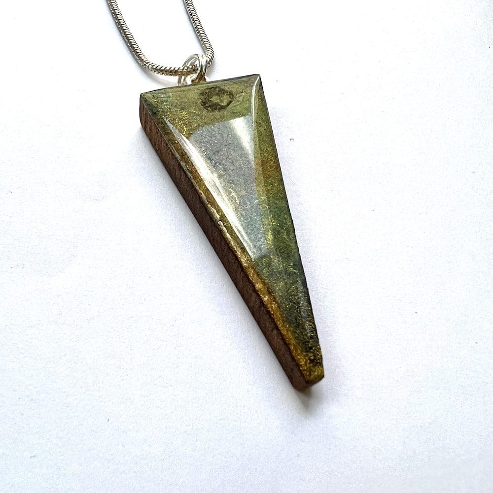 Khaki Green Shimmer Trianglular Pendant with Necklace 5