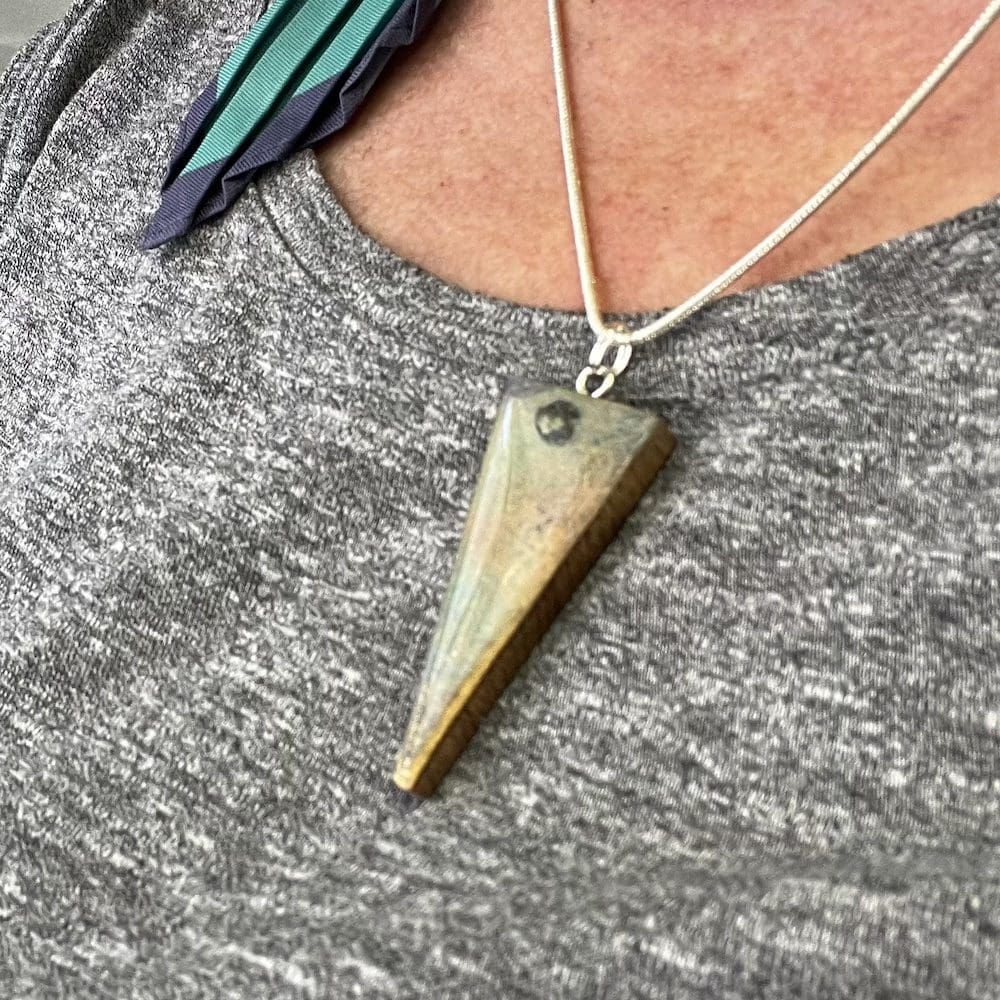 Khaki Green Shimmer Trianglular Pendant with Necklace 5