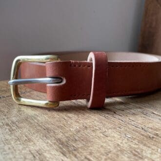 Handmade leather belt in Dark Oak from Bakers tannery in Devon, size 34"-39"