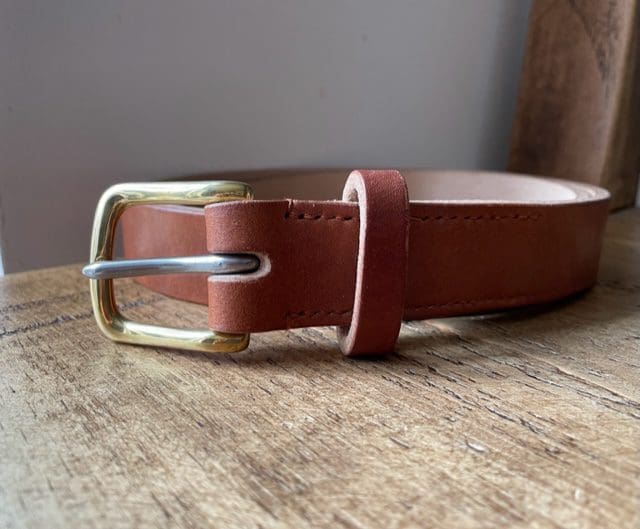 Handmade leather belt in Dark Oak from Bakers tannery in Devon, size 34"-39"