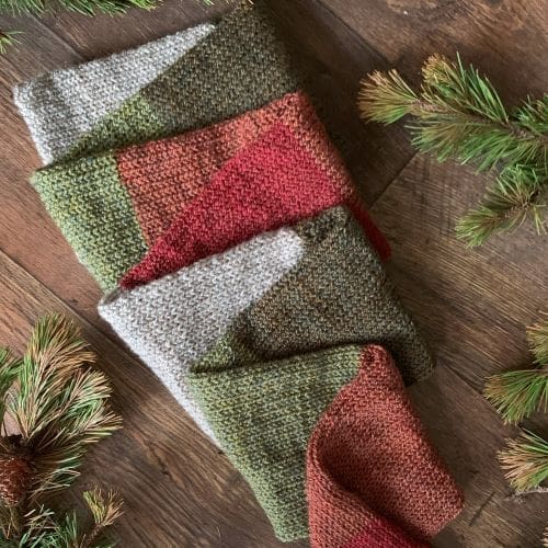 Knitted block stripe long scarf in rustic woodland shades