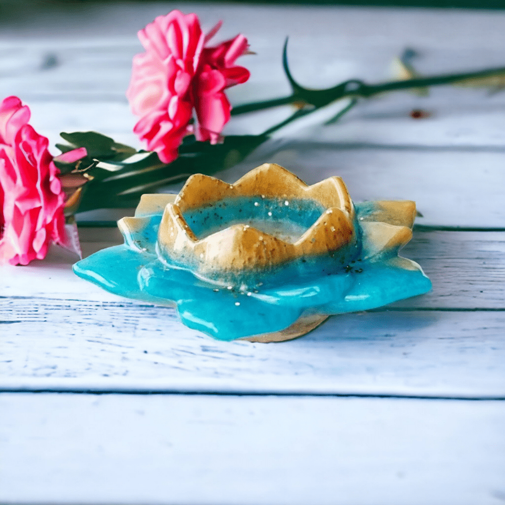 Blue and gold resin lotus trinket dish