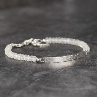 Argentium Silver Bar Bracelet, Moonstone gemstones