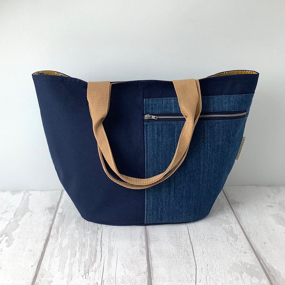 Bucket Bag - Navy Canvas and Mustard - Beige Handles | The British