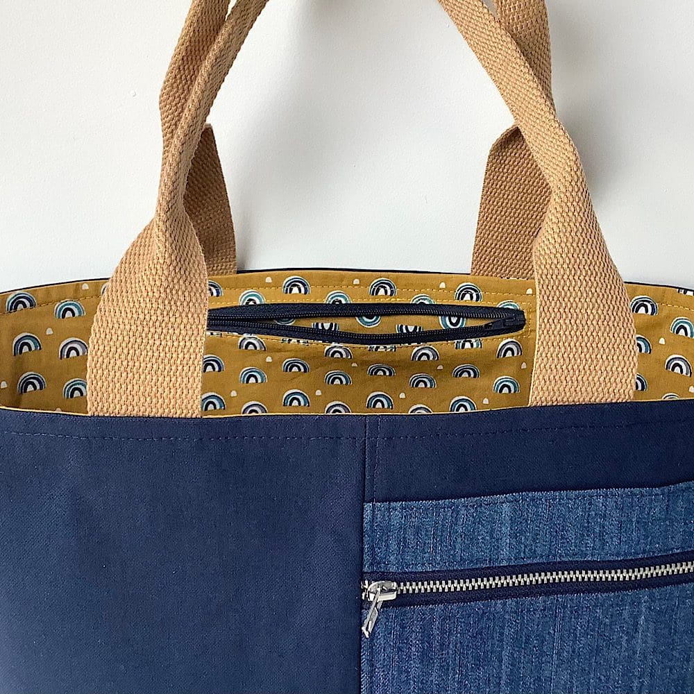 Bucket Bag - Navy Canvas and Mustard - Beige Handles | The British