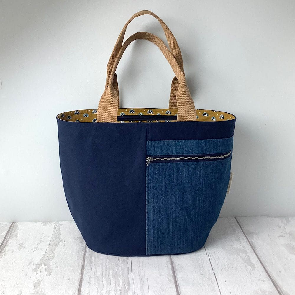 Bucket Bag - Navy Canvas and Mustard - Beige Handles | The British