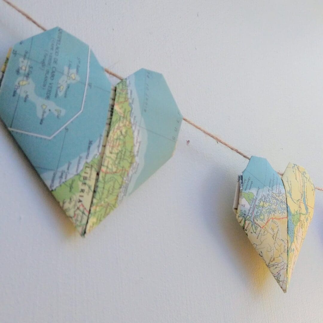 Close up of origami map heart