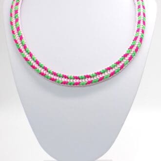 Pink and Green Kumihimo Necklace made with Rattail Satin Cord