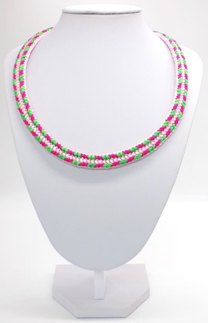 Pink and Green Kumihimo Necklace made with Rattail Satin Cord