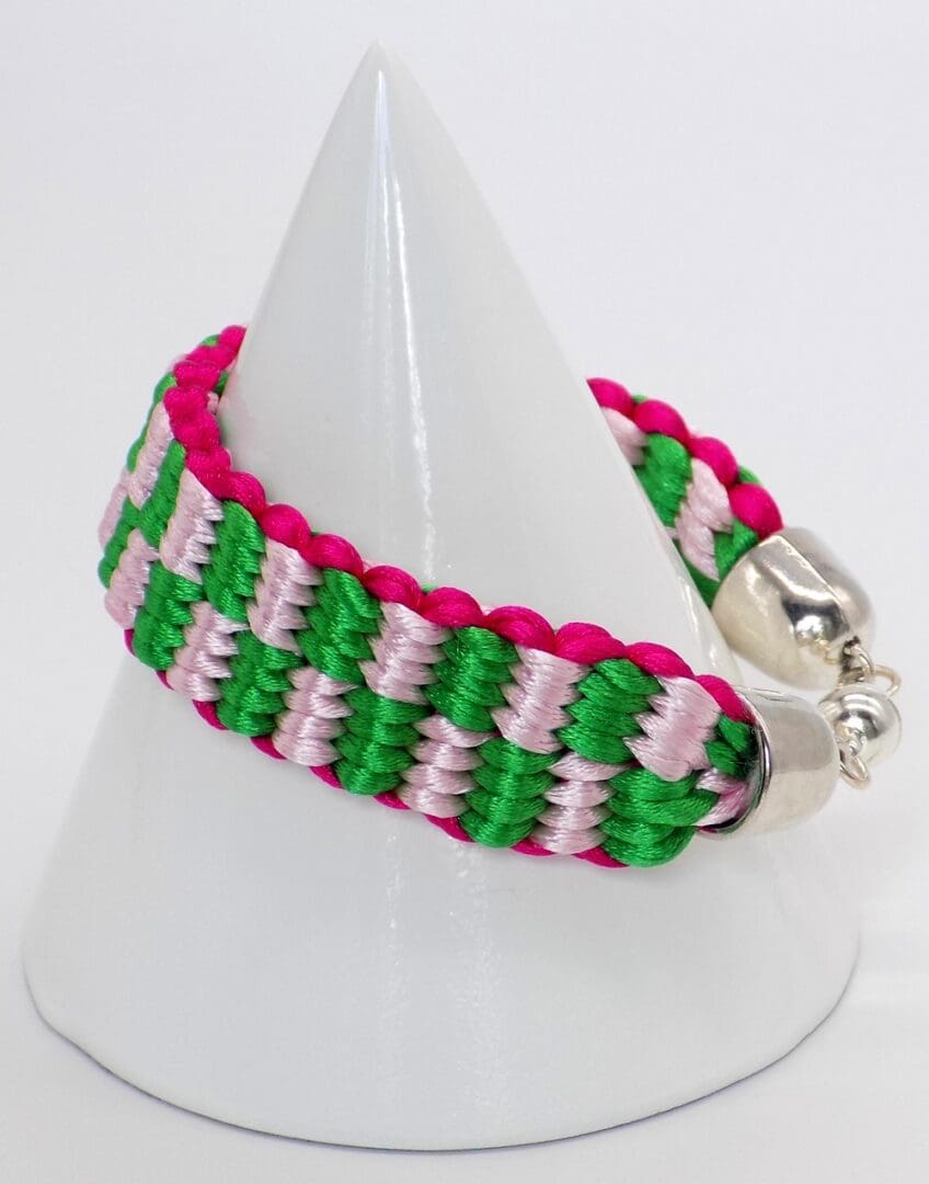 Pink and Green Kumihimo Satin Cord Bracelet