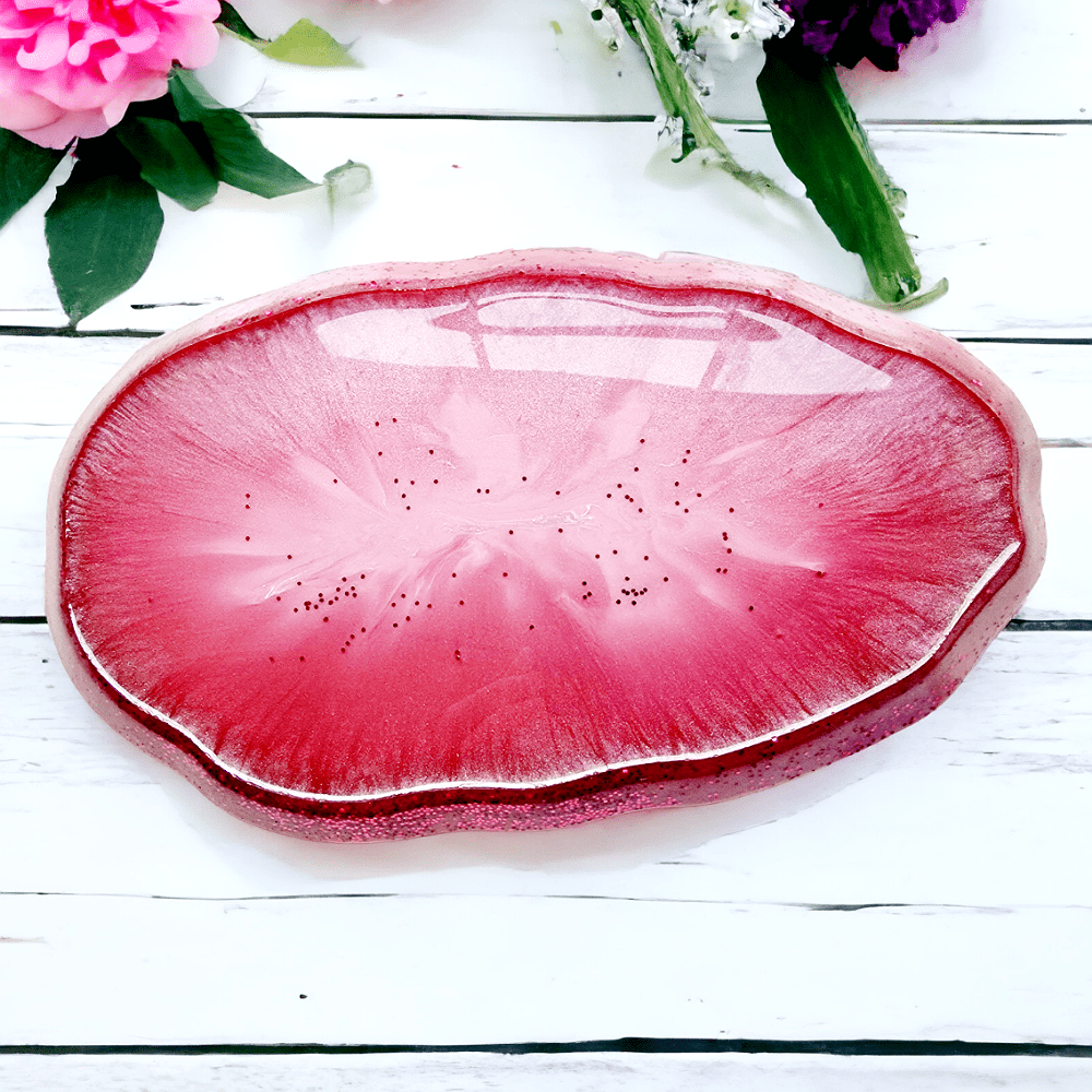 Pink - floral - resin - tray - glitter - homeware