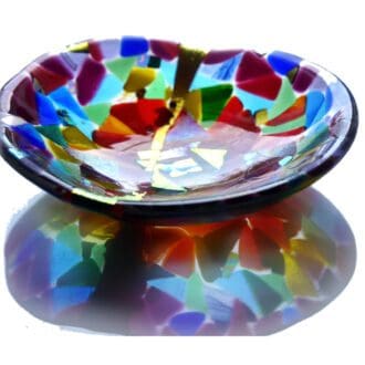 Rainbow Kintsugi dichroic fused glass bowl perfect imperferction