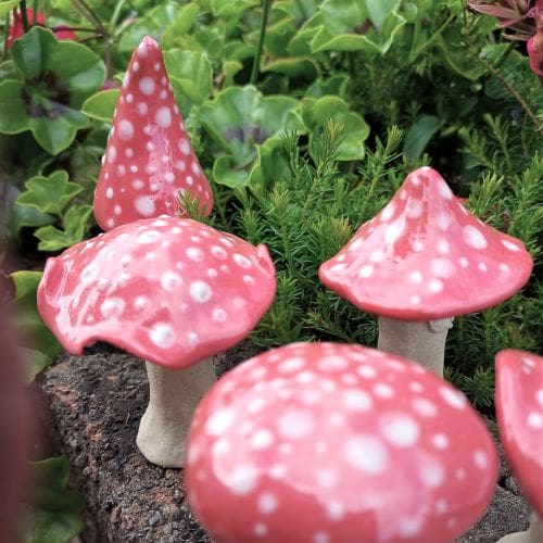 Red & White Miniature Ceramic Mushrooms