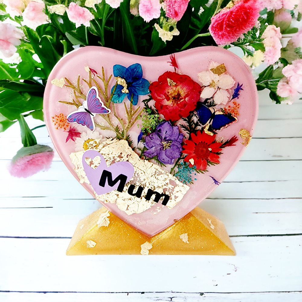 Resin - heart- floral - freestanding - mum - gift