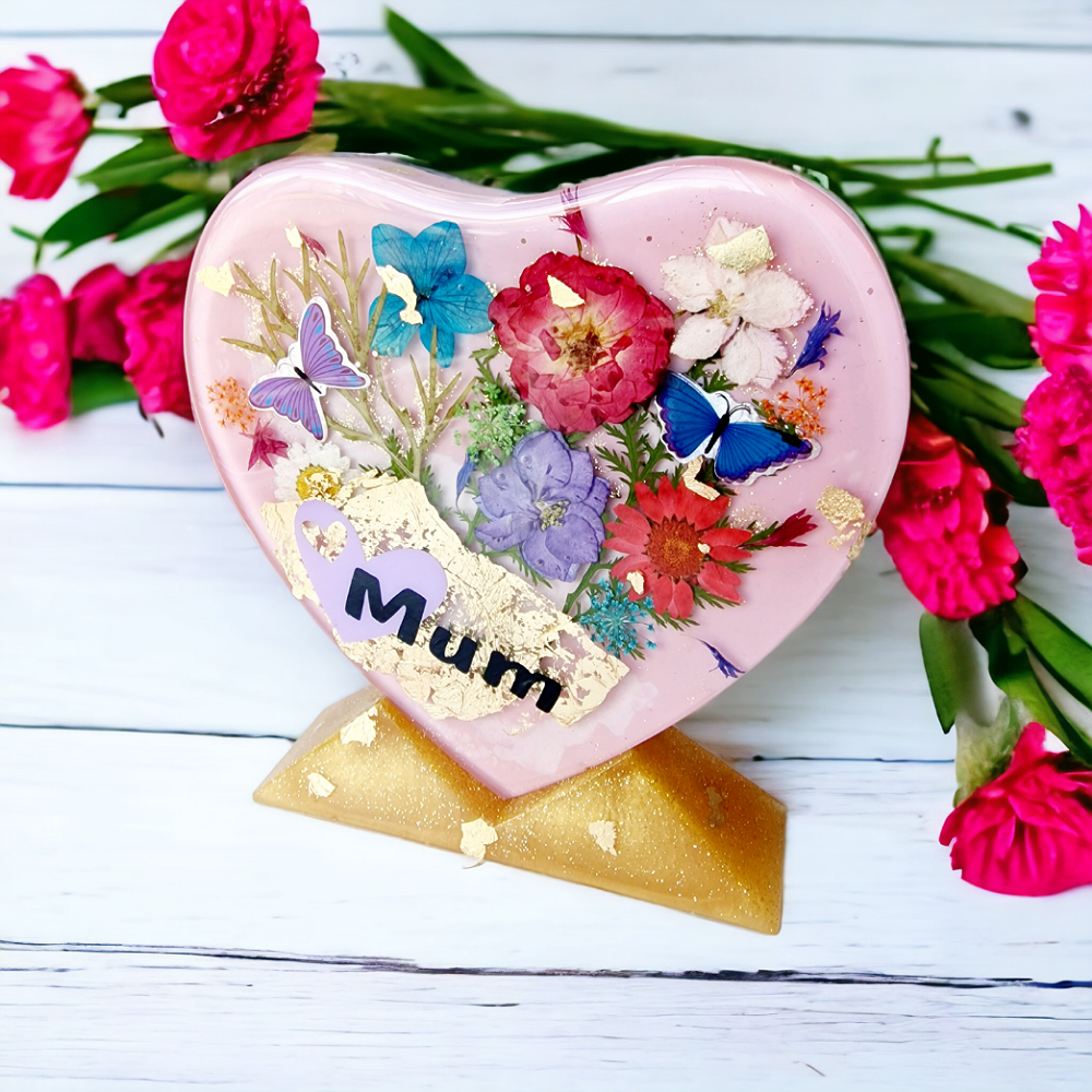 Resin - heart- floral - freestanding - mum - gift
